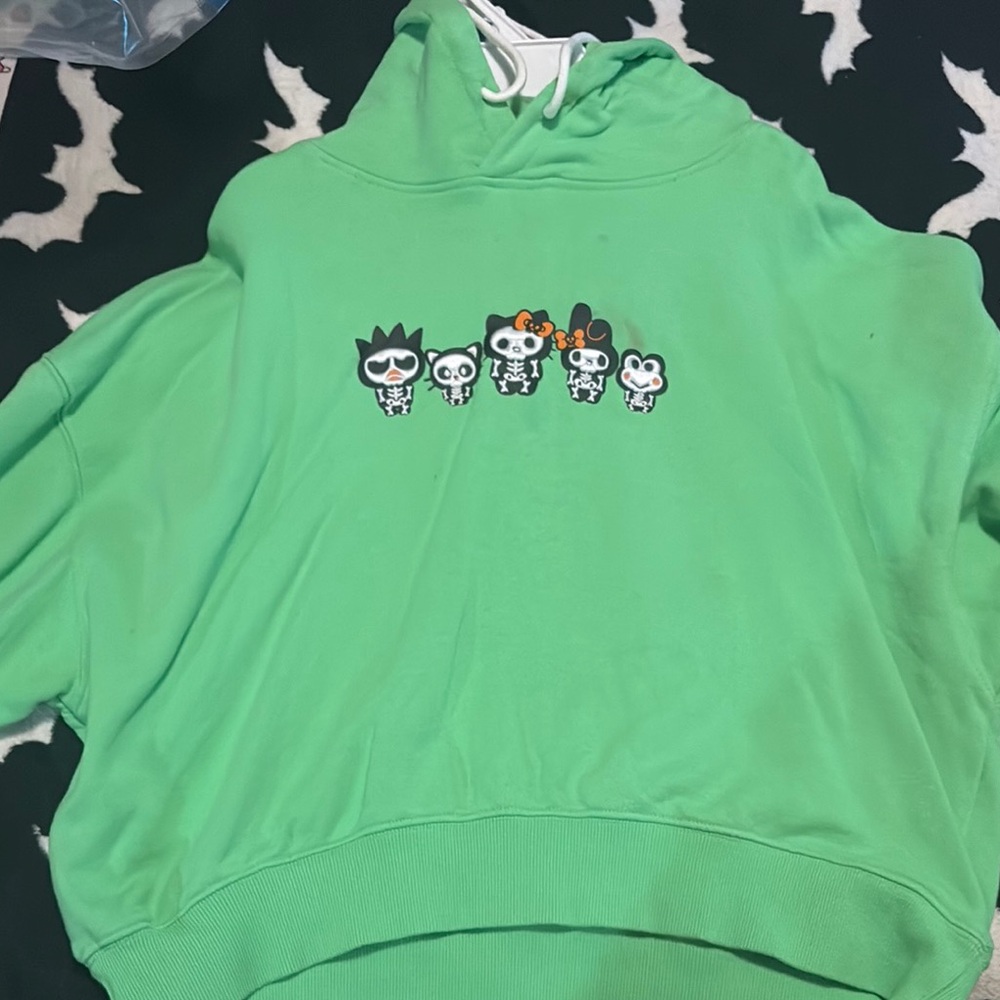Hello Kitty Green Cartoon Graphic Hoodie Sweatshirt